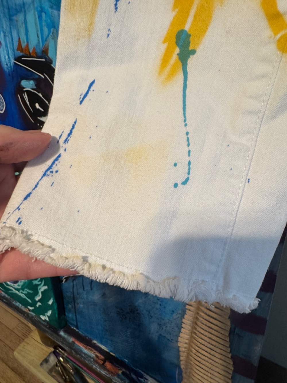 Hand Painted White Boston Proper Jeans Custom streetwear size 28 - Picture 7 of 13